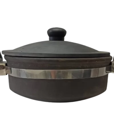 Natural Black Earthen Clay Cooking Handi / Pot With Lid And Handle – 7.5″ ( 1 Liter )