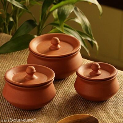 CLAY Cooking, Storage & Serving Dish : Earthen Handmade & Unglazed Heating, Storage & Serving Pot for Cooking Curry/Sambar/Rasam & Dal ( 2 Liter )