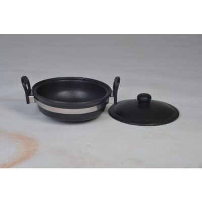 Natural Black Earthen Clay Cooking Handi / Pot With Lid And Handle – 7.5″ ( 2 Liter )