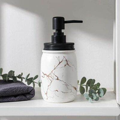 Mason Jar Italian Concept Design Liquid Soap, Shampoo, Conditioner, Shower Gel Dispenser (450ML) – (White)