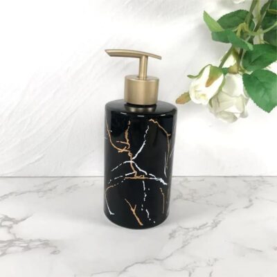 Italian Concept Design Liquid Soap, Shampoo, Conditioner, Shower Gel Dispenser for Bathroom & Kitchen (350ML, Black, Ceramic)