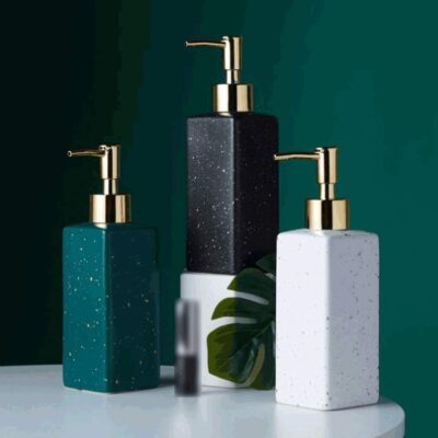 Long-Lasting Glossy Finish Hand Soap Dispenser with Gold Pump, Liquid Dish Soap Dispenser for Kitchen, Handwash Bottle, Bathroom Accessories, Bottles for Hand Sanitizer 320ml (White)