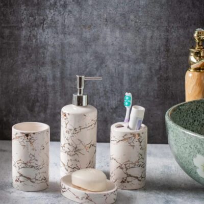 Italian Concept Ceramic Durable 4 Piece Luxury Bathroom Set (White)