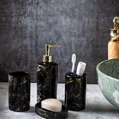Italian Concept Ceramic Durable 4 Piece Luxury Bathroom Set (Black)