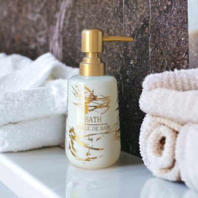 Italian Marble Design Liquid Soap, Shampoo, Conditioner, Shower Gel Dispenser for Bathroom & Kitchen (350ML, White, Ceramic)