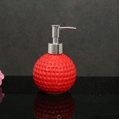 Round Shape Dots Ceramic Liquid Soap Dispenser, Shampoo, Conditioner, Shower Gel Dispenser (Red, 420ML)