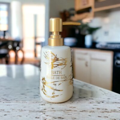 Italian Marble Design Liquid Soap, Shampoo, Conditioner, Shower Gel Dispenser for Bathroom & Kitchen (350ML, White, Ceramic)