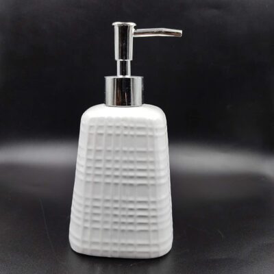 Ceramic Chex Design Liquid Soap, Shampoo, Conditioner, Shower Gel Dispenser (White, 400ML)