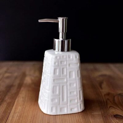 Ceramic Abstract Design Liquid Soap, Shampoo, Conditioner, Shower Gel Dispenser (White, 400ML)