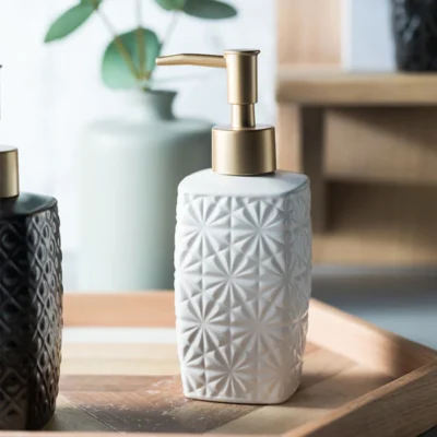 Flower Design Durable Handwash Bottle for Wash Basin | Soap Dispenser for Kitchen | Shampoo Dispenser for Bathroom | Handwash Soap Dispenser Pump | Bathroom Accessories (300ML, White)